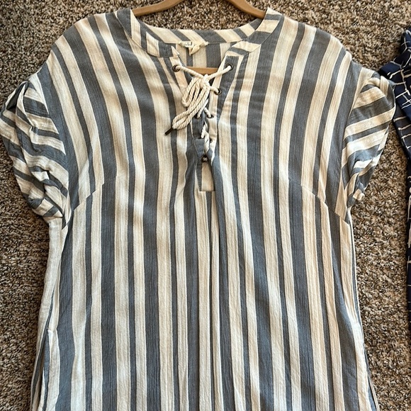 She + Sky and Tribal Jeans Blue and Cream Button Down Dresses - Picture 2 of 14